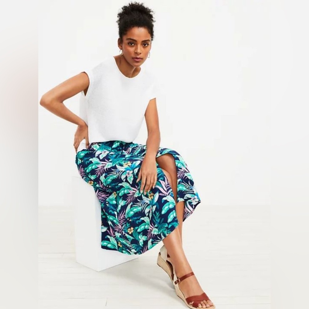 LOFT Botanical Button Pull on Midi Skirt